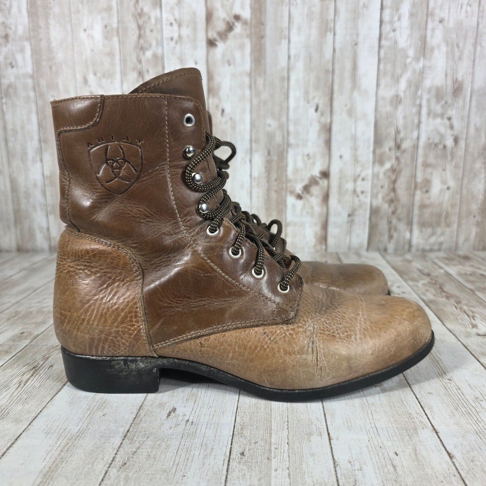 Ariat Vintage Tan Brown Roper Leather Lace-Up Ankle Boots Size 8